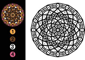 Farbe nach Zahlen-Mandala-Design. Nummernmalseite mit niedlichem Mandala vektor