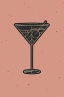 Art-Deco-Cocktail kosmopolitische Zeichnung im Linienstil auf Pulverkorallenhintergrund vektor
