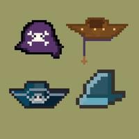 pixel art pirat bandana hatt och sjöman tricorn pixel hatt set vektor