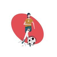 illustration av en fotbollsspelare som sparkar en boll med sin vänstra fot lämplig för fotboll eller sportdesign vektor