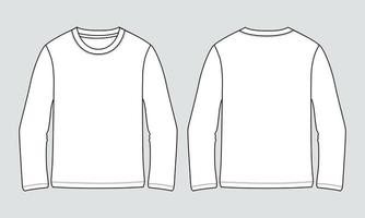 Langarm-T-Shirt technische Mode flache Skizzenvektor-Illustrationsschablone für Männer und Jungen vektor
