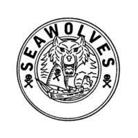 Sea Wolf Pirat Segelschiff Kreis Strichzeichnung vektor