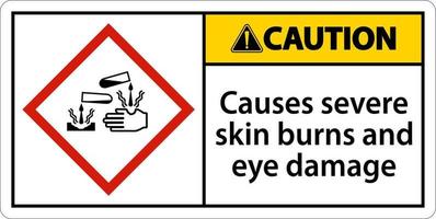 försiktighet orsakar allvarliga brännskador på huden ögonskador ghs tecken vektor