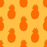orange ananas tropiska sömlösa mönster, i platt designstil. handritad ananas frukt på gul bakgrund, enkel upprepande sommar design vektor