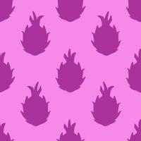 lila drachenfrucht nahtloses muster, im flachen designstil. handgezeichnete Cartoon-Pitaya-Früchte auf hellviolettem Hintergrund, einfaches tropisches Design. Sommerillustration. vektor