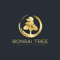 cirkel penseldrag med bonsai träd logotyp, växt siluett ikoner på vit bakgrund. vektor