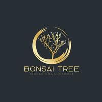 cirkel penseldrag med bonsai träd logotyp, växt siluett ikoner på vit bakgrund. vektor