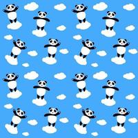 Panda nahtloser Hintergrund, glücklicher süßer Panda fliegt in den Himmel zwischen den Wolken. vektorillustration für kinder vektor