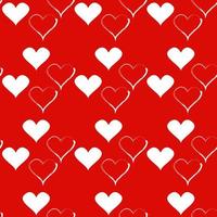alla hjärtans dag design. vektor sömlösa vita hjärtan med konturreflektion på en röd bakgrund. söta illustrationer. design för tyg, kläder, omslagspapper, förpackningar. vektor illustration