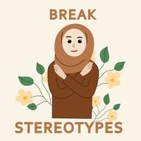 bryta muslimska stereotyper hijabi kvinna illustration med blommor. vektor