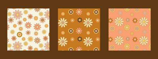 60s groovy mönster daisy set. 70-tal vibbar blommig bakgrund. sömlöst mönster för bordsduk, vaxduk, sängkläder eller annan textildesign vektor
