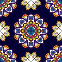 Ikat abstraktes geometrisches Mandala ethnisches nahtloses Musterdesign. aztekischer Stoff Teppich Mandala Ornamente Textildekorationen Tapete. Tribal Boho native Mandalas Truthahn traditioneller Stickvektor vektor