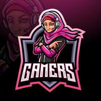 Mädchen-Gamer-Maskottchen. E-Sport-Logo-Design vektor