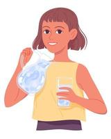 kleines Mädchen mit Krug und Glas Wasser. vektor