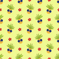 färgglada ananas sömlösa mönster sommar bakgrund med leende ananas och blomma vektor