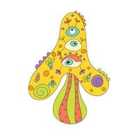 Doodle Magic Mushroom psychedelischer Pilz vektor