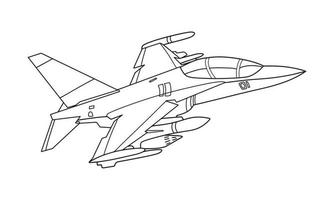 Flugzeugzeichnungslinie Kunstvektorillustration für Malbuch. Cartoon-Flugzeugzeichnung für Malbuch für Kinder und Kinder. Skizze Kunstzeichnung für Malbuch. Kampfjet und Hubschrauber. vektor