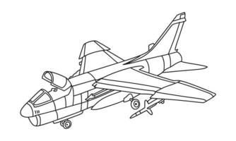 Flugzeugzeichnungslinie Kunstvektorillustration für Malbuch. Cartoon-Flugzeugzeichnung für Malbuch für Kinder und Kinder. Skizze Kunstzeichnung für Malbuch. Kampfjet und Hubschrauber. vektor