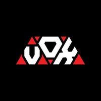 Vox-Dreieck-Buchstaben-Logo-Design mit Dreiecksform. Vox-Dreieck-Logo-Design-Monogramm. Vox-Dreieck-Vektor-Logo-Vorlage mit roter Farbe. Vox dreieckiges Logo einfaches, elegantes und luxuriöses Logo. Vox vektor
