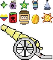 8-Bit-Pixel-Art-Spiel-Icon-Set. ui-Elemente Pixelsatz. Spielwelt und Pixelszene. vektor