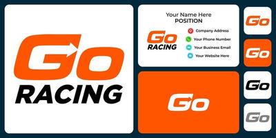 gå racing logotyp design med visitkortsmall. vektor