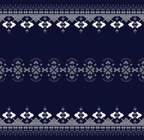 Nahtlose geometrische ethnische Texturstickerei mit dunkelblauem Hintergrunddesign für Tapete und Rock, Teppich, Tapete, Kleidung, Verpackung, Batik, Stoff, Blattvektor, Illustration vektor