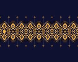 geometrisk etnisk textur broderidesign med mörkblå bakgrundsdesign, kjol, tapeter, kläder, omslag, tyg, ark, gul triangel former vektor, illustrationsmönster vektor