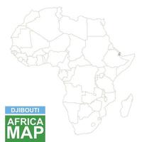 Afrika konturerad karta med markerad djibouti. vektor