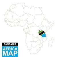 Afrika konturerad karta med markerat tanzania. vektor