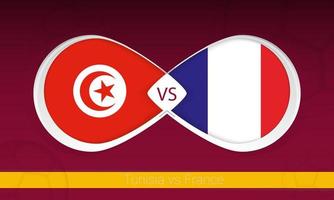 tunesien gegen frankreich im fußballwettbewerb, gruppe a. gegen Symbol auf Fußballhintergrund. vektor