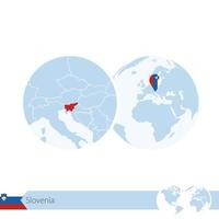 slowenien auf weltkugel mit flagge und regionalkarte von slowenien. vektor