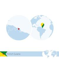Franska Guyana på världsgloben med flagga och regional karta över Franska Guiana. vektor