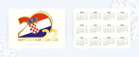 horizontaler Taschenkalender 2022 in kroatischer Sprache. Neujahrssymbol 2022 mit Flagge Kroatiens. vektor