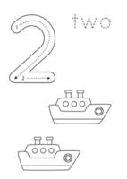 karteikartennummer 2. vorschularbeitsblatt. Schwarz-Weiß-Transport. vektor