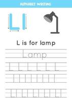 Englisches Alphabet lernen für Kinder. Buchstabe l. süße kawaii lampe. vektor