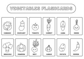 svarta och vita grönsaker flashcards för barn. vektor