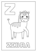 Englisches Alphabet lernen für Kinder. Buchstabe z. süßes zebra. vektor