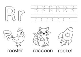 lära sig engelska alfabetet för barn. bokstaven r. målarbok. vektor