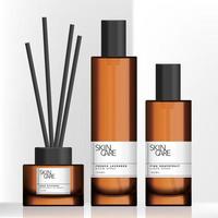 vektor getöntes braunes glas oder kunststoff hohe sprühflasche und charcoal reed aromatisches hausdiffusor-set