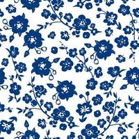 Vektor chinesisches klassisches blaues traditionelles Scherenschnitt- oder Porzellan-nahtloses Frühlingsblumenblütenmuster.