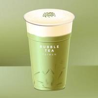 vektor iced taiwanesiskt bubbelte, grönt te, matcha med grädde, ost eller mjölklock