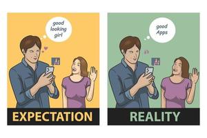 Erwartung versus Realität erfüllen vektor