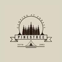 Pines Tree Camp Logo Vektor Vintage Illustration Vorlage Symbol Grafikdesign. Outdoor-Reisezeichen oder Symbol für Abenteuer- und Wildniskonzept mit Retro-Typografie-Stil