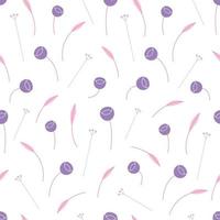 sömlösa mönster av abstrakta små minimalistiska violetta blommor med rosa leafs.cute blommig bakgrund med delikat liten pastellblomma. moderna handritade små blommor för papper, textil. enkelt tryck vektor