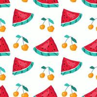 Wassermelone und Kirsche Musterdesign Hintergrund. farbige Vektorillustration vektor