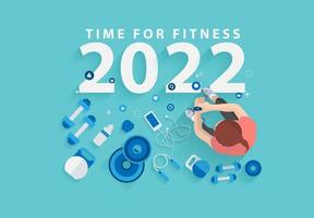 2022 frohes neues Jahr Zeit für Fitness im Fitnessstudio gesunde Lebensweise Ideen Konzeptdesign, Vektorillustration moderne Layoutvorlage vektor