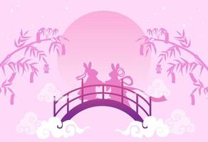 Tanabata-Fest oder Qixi-Fest. Vektorillustration süßer Kaninchen, die das jährliche Treffen des Hirten und des Webers symbolisieren. vektor