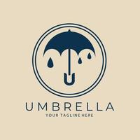 paraply och regn vintage logotyp, ikon malldesign, med emblem vektorillustration vektor