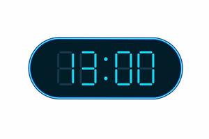 vektorflache illustration einer digitalen uhr, die 13.00 anzeigt. Illustration des Alarms mit digitalem Zahlendesign. Uhrsymbol für Stunde, Uhr, Alarmzeichen vektor