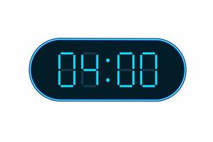 vektorflache illustration einer digitaluhr, die 04.00 anzeigt. Illustration des Alarms mit digitalem Zahlendesign. Uhrsymbol für Stunde, Uhr, Alarmzeichen